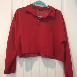 Red Cropped Polo Sweater